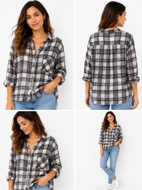 Hester & Orchard Tops - Hester & Orchard Black & White Plaid Button-Down Shirt